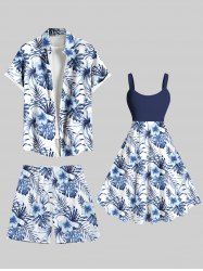 Tropical Leave Hibiscus Flower Print Plus Size Matching Hawaii Beach Outfit For Couples -  