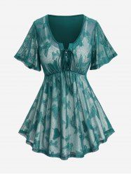 T-shirt Superposé Papillon en Dentelle 2 en 1 de Grande Taille à Lacets - Vert profond 5x | US 30-32
