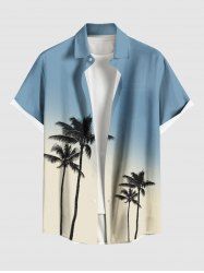 Chemise hawaïenne grande taille à imprimé cocotier ombré et boutons avec poches pour homme - Bleu clair 6XL