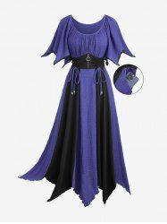 Plus Size Zipper O-ring Waist Cinched Pocket Ruched Textured Asymmetrical Dress -  