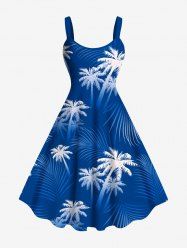 Robe débardeur hawaïenne grande taille à imprimé feuilles tropicales et cocotiers - Bleu XXS