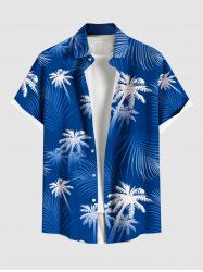 Chemise hawaïenne grande taille à imprimé feuilles tropicales et cocotiers, avec poches et boutons, pour homme - Bleu 2XL