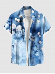 Chemise homme grande taille à imprimé floral dégradé aquarelle tie-dye et branches, boutons et poche. - Bleu S