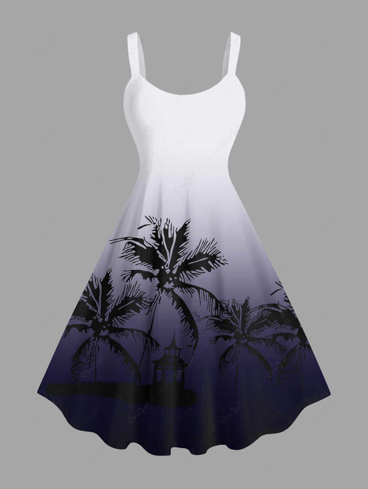 Shop Plus Size Coconut Tree Ombre Print Hawaii Tank Dress  
