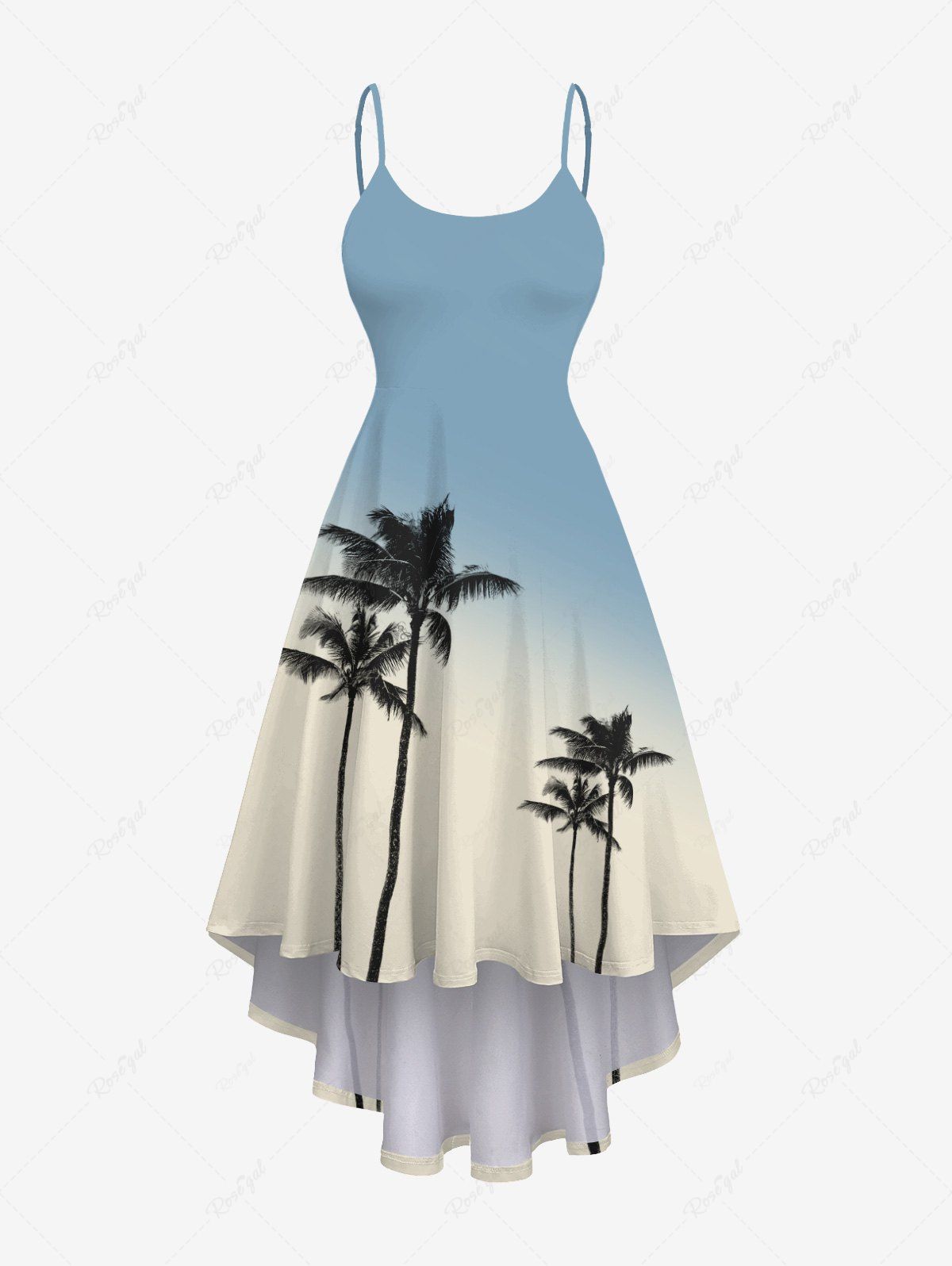 Buy Plus Size Coconut Tree Ombre Print High Low Hawaii Cami Dress  