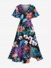 Tropical Leaf Hibiscus Flowers Butterfly Print Plus Size Matching Hawaii Beach Outfit For Couples -  