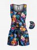 Matching Hawaii Shirt and Romper Plus Size Beach Outfit Tropical Leaf Hibiscus Printed for Couples -  