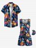 Matching Hawaii Shirt and Romper Plus Size Beach Outfit Tropical Leaf Hibiscus Printed for Couples -  