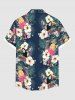 Chemise hawaïenne grande taille à imprimé feuilles tropicales, hibiscus, fleurs, ananas, flamant rose, boutons et poches pour homme - Vert profond XL