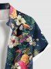 Chemise hawaïenne grande taille à imprimé feuilles tropicales, hibiscus, fleurs, ananas, flamant rose, boutons et poches pour homme - Vert profond XL