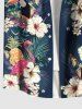 Chemise hawaïenne grande taille à imprimé feuilles tropicales, hibiscus, fleurs, ananas, flamant rose, boutons et poches pour homme - Vert profond XL
