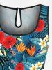 Combinaison hawaïenne cintrée grande taille à imprimé feuilles tropicales et fleurs d'hibiscus - Vert profond L