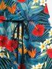 Combinaison hawaïenne cintrée grande taille à imprimé feuilles tropicales et fleurs d'hibiscus - Vert profond L