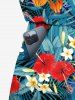 Combinaison hawaïenne cintrée grande taille à imprimé feuilles tropicales et fleurs d'hibiscus - Vert profond L