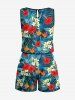 Combinaison hawaïenne cintrée grande taille à imprimé feuilles tropicales et fleurs d'hibiscus - Vert profond L