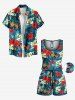 Combinaison hawaïenne cintrée grande taille à imprimé feuilles tropicales et fleurs d'hibiscus - Vert profond L
