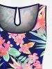 Combinaison hawaïenne cintrée grande taille à imprimé feuilles tropicales et fleurs - Bleu profond L