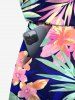 Combinaison hawaïenne cintrée grande taille à imprimé feuilles tropicales et fleurs - Bleu profond L