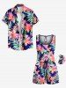 Combinaison hawaïenne cintrée grande taille à imprimé feuilles tropicales et fleurs - Bleu profond L