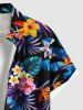 Chemise hawaïenne grande taille à imprimé feuilles tropicales, hibiscus, fleurs, ananas, boutons et poches pour homme - Noir 3XL