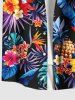 Chemise hawaïenne grande taille à imprimé feuilles tropicales, hibiscus, fleurs, ananas, boutons et poches pour homme - Noir 3XL
