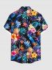 Chemise hawaïenne grande taille à imprimé feuilles tropicales, hibiscus, fleurs, ananas, boutons et poches pour homme - Noir 4XL