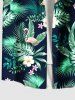 Plus Size Tropical Leaf Flowers Flamingo Print Buttons Pocket Hawaii Shirt For Men -  