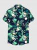 Plus Size Tropical Leaf Flowers Flamingo Print Buttons Pocket Hawaii Shirt For Men -  