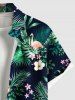 Plus Size Tropical Leaf Flowers Flamingo Print Buttons Pocket Hawaii Shirt For Men -  