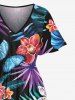 Plus Size Tropical Leaf Hibiscus Flowers Butterfly Print Split Hawaii Midi Dress -  