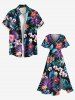 Plus Size Tropical Leaf Hibiscus Flowers Butterfly Print Split Hawaii Midi Dress -  