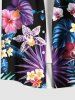 Plus Size Tropical Leaf Hibiscus Flowers Print Buttons Pocket Hawaii Shirt For Men -  