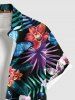 Plus Size Tropical Leaf Hibiscus Flowers Print Buttons Pocket Hawaii Shirt For Men -  