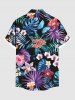 Plus Size Tropical Leaf Hibiscus Flowers Print Buttons Pocket Hawaii Shirt For Men -  