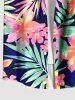 Plus Size Tropical Leaf Flowers Print Buttons Pocket Hawaii Shirt For Men -  