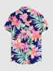 Plus Size Tropical Leaf Flowers Print Buttons Pocket Hawaii Shirt For Men -  