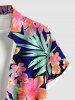 Plus Size Tropical Leaf Flowers Print Buttons Pocket Hawaii Shirt For Men -  