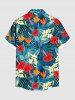 Plus Size Tropical Leaf Hibiscus Flowers Print Buttons Pocket Hawaii Shirt For Men -  