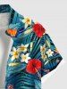 Plus Size Tropical Leaf Hibiscus Flowers Print Buttons Pocket Hawaii Shirt For Men -  