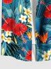 Plus Size Tropical Leaf Hibiscus Flowers Print Buttons Pocket Hawaii Shirt For Men -  