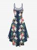 Robe camisole hawaïenne taille plus à imprimé feuilles tropicales, hibiscus, flamant rose et ananas - Vert profond 3X