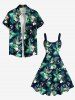 Plus Size Tropical Leaf Flowers Flamingo Print Hawaii Tank Dress -  
