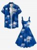 Robe débardeur hawaïenne grande taille à imprimé feuilles tropicales et cocotiers - Bleu M