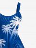 Robe débardeur hawaïenne grande taille à imprimé feuilles tropicales et cocotiers - Bleu 4X