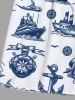 Short de plage hawaïen grande taille pour homme, imprimé tête de mort, pirate, pieuvre, ancre, croisière - Blanc 5XL