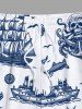 Short de plage hawaïen grande taille pour homme, imprimé tête de mort, pirate, pieuvre, ancre, croisière - Blanc 5XL