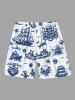 Short de plage hawaïen grande taille pour homme, imprimé tête de mort, pirate, pieuvre, ancre, croisière - Blanc 5XL
