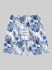 Plus Size Tropical Leave Hibiscus Floral Print Hawaii Drawstring Beach Shorts For Men -  