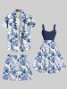 Short de plage hawaïen grande taille à imprimé floral tropical et hibiscus avec cordon de serrage pour homme - Bleu L