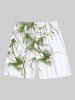 Short de plage hawaïen grande taille à cordon de serrage et imprimé fleurs, feuilles et branches pour homme - Blanc L